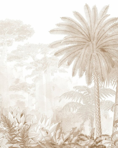 Fototapet Tropical Eden - Beige, Photowall cu design tropical bej într-un living modern
