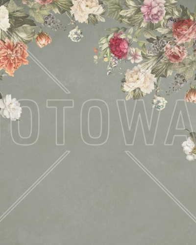 Fototapet floral vintage cu fundal verde