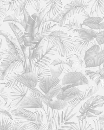 Fototapet alb-negru cu frunze tropicale