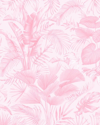 Fototapet cu frunze tropicale roz în living