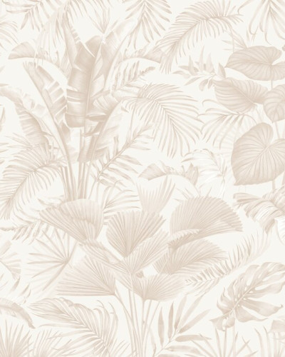 Fototapet bej cu frunze tropicale în living modern