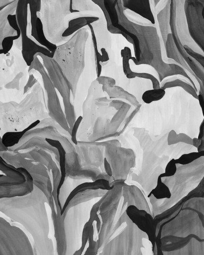 Fototapet abstract botanic în alb și negru într-un living modern