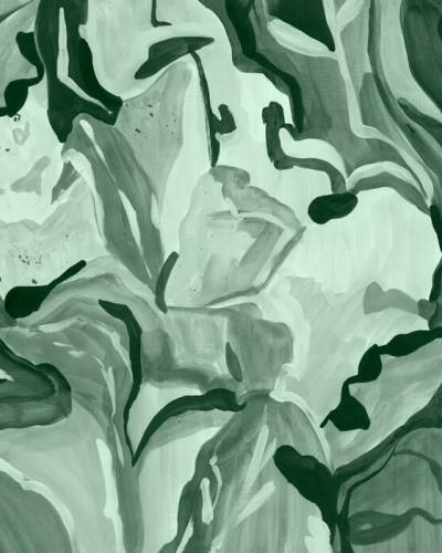 Fototapet cu design botanical abstract în nuanțe de verde