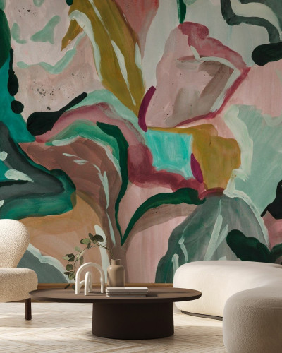 Fototapet abstract cu motive botanice multicolore