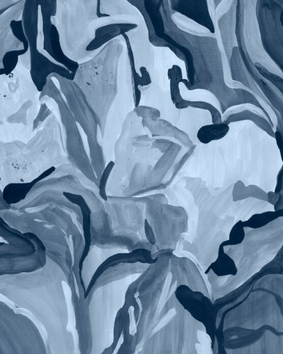 Fototapet abstract cu motive botanice în nuanțe de albastru