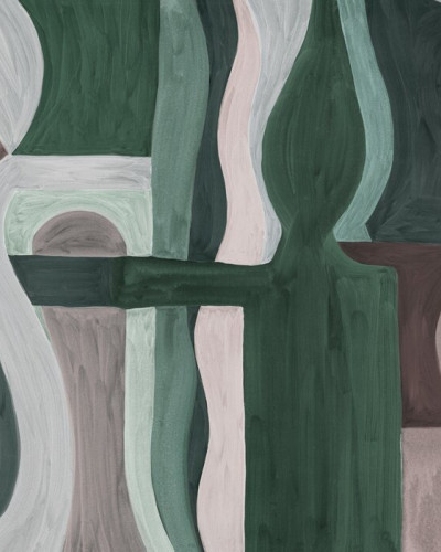 Fototapet abstract modern cu forme geometrice verzi într-un living