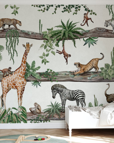 Fototapet cu animale sălbatice într-un decor de junglă