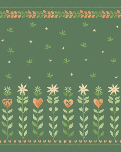 Fototapet cu design floral și frunze verzi într-o cameră amenajată.