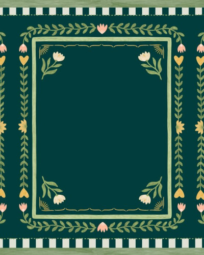 Fototapet verde închis cu rame florale și frunze