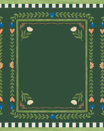Fototapet cu ramă florală verde într-o cameră decorată