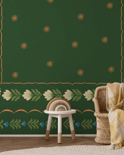 Fototapet cu design floral verde, ideal pentru decorul interior