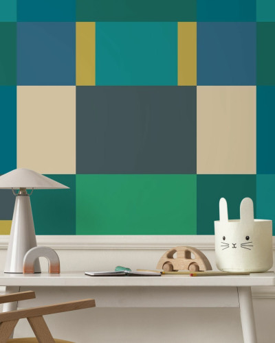 Fototapet cu blocuri verzi și design geometric modern