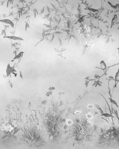 Fototapet floral alb-negru într-un interior elegant