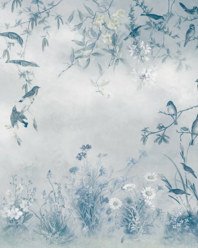 Fototapet floral cu motive naturale albastre
