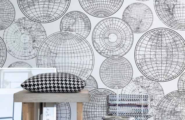 Globes Gathering, Black and White, Rebel Walls Wallpaper