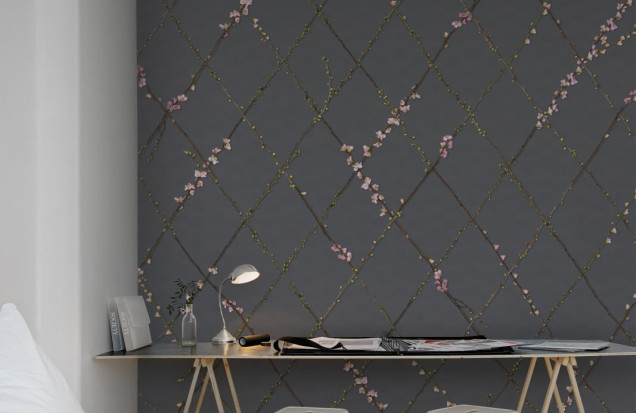 Winding Spring, Black, Rebel Walls Wallpaper