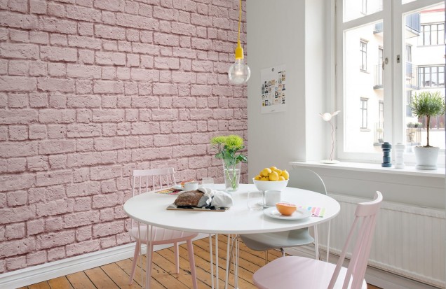 Soft Bricks Photo Wallpaper, Pink, Rebel Walls