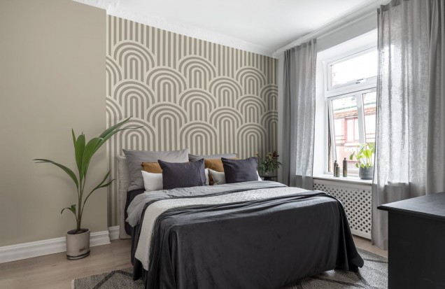 Happy Hills, Vanilla - Modern wall wallpaper with arcs