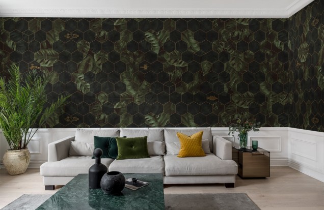 3D Wallpaper Hexagon Leaves, Rebel Walls