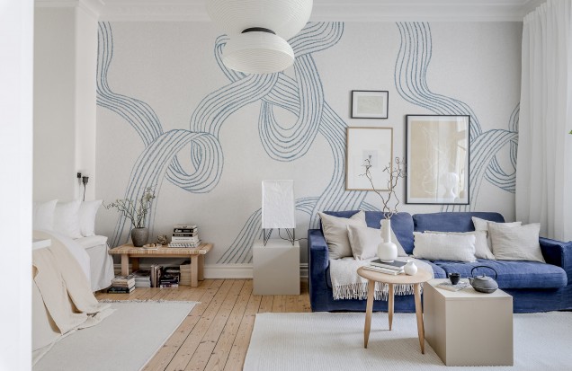 Photo wallpaper Stripes, Light Blue, Rebel Walls