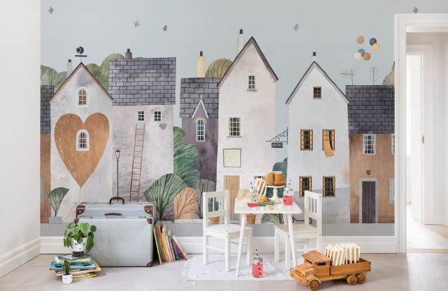 Cute Village, Pastel, Rebel Walls Wallpaper