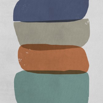 Tapet Mid Century Thick lines - personalizat, cu linii groase, geometrice, în nuanțe de bej, gri și albastru.