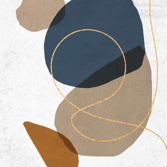 Tapet cu design abstract și forme organice, nuanțe de bej și albastru.