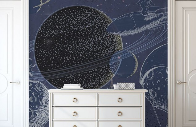 The Outer Space Blue Wallpaper - Cosmic Decor for Children