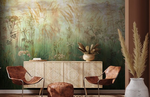 Bright Greenery Sunset Wallpaper - Interior Decor with Nature