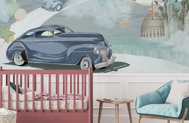 Retro cars (blue) wallpaper, VLAdiLA