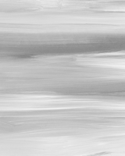 Fototapet personalizat Haze Brushstroke Whisper, cu design abstract gri și alb, amenajând un hol modern cu mobilier minimalist și plante verzi.